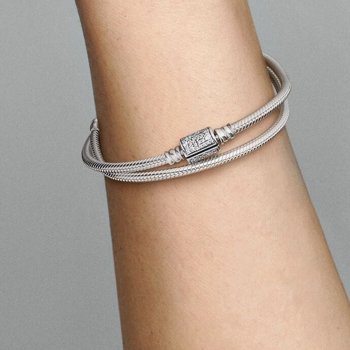 Double Wrap Barrel Clasp Snake Chain Bracelet for women
