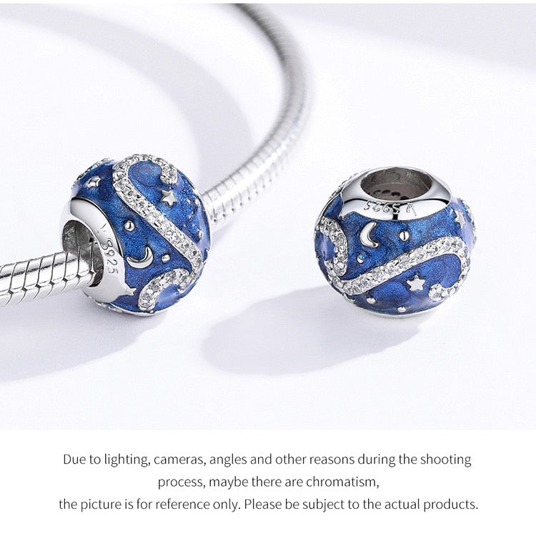 Starry Sky Night Blue Enamel Round Charm Beads - Handmade
