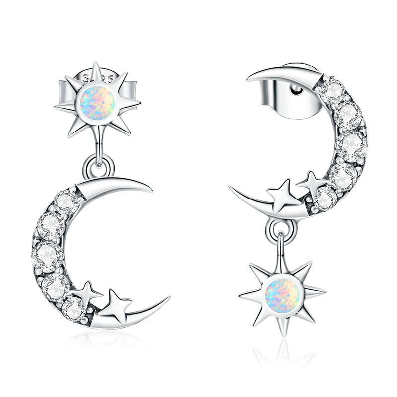 Opal Shining Star and Moon Stud Earrings