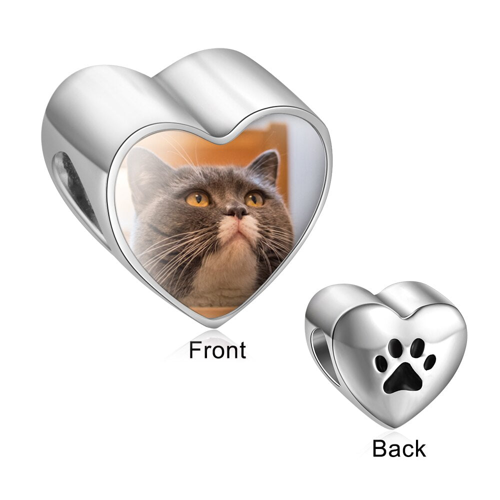 Cat Paw Personalized Heart Shaped Photo Charm