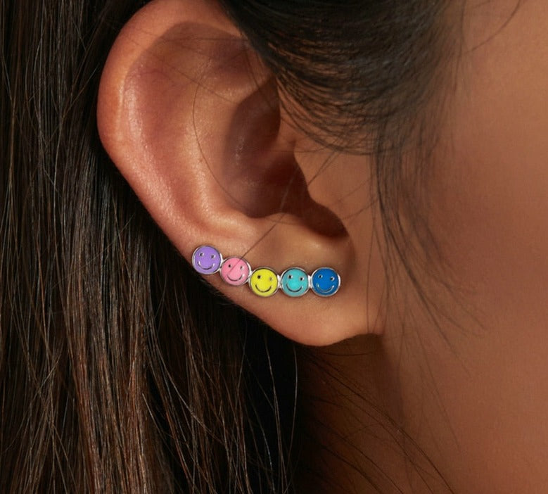 Stackable Colored Smiling Face Stud Earrings