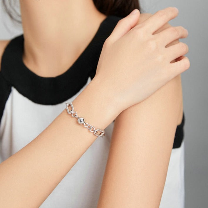 Silver Paper Clip Handmade Charm Bracelet for Women