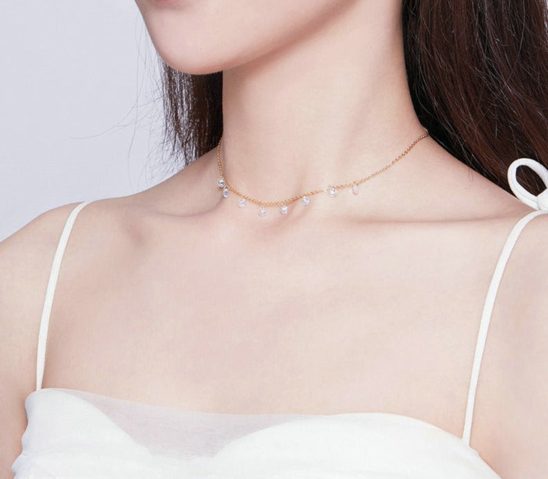 Dainty Chain Zirconia Pendant Necklace Choker
