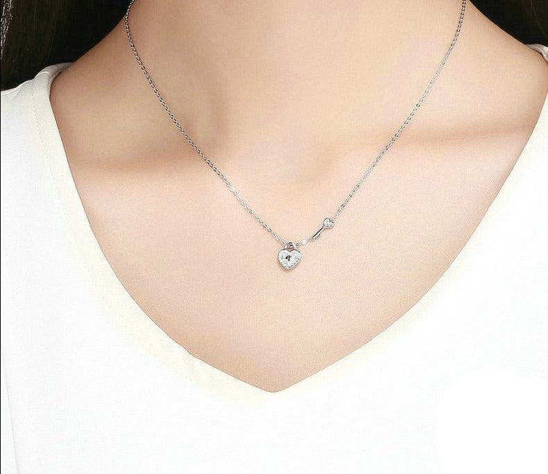 Love Heart Lock & Key Pendant Necklace