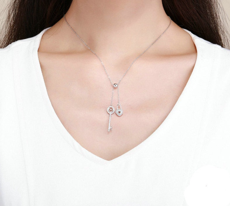 The Key of Heart Lock Double Charm Pendant Necklace