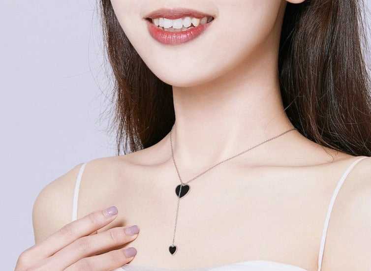 Double Black Heart Pendant Necklace