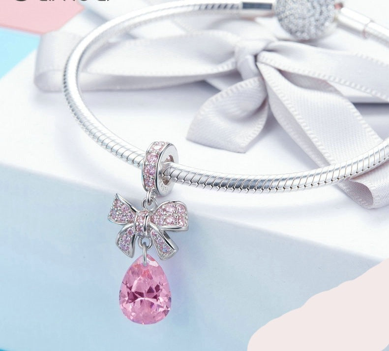 Pink Bowknot Droplet Crystal Dangle Charm2