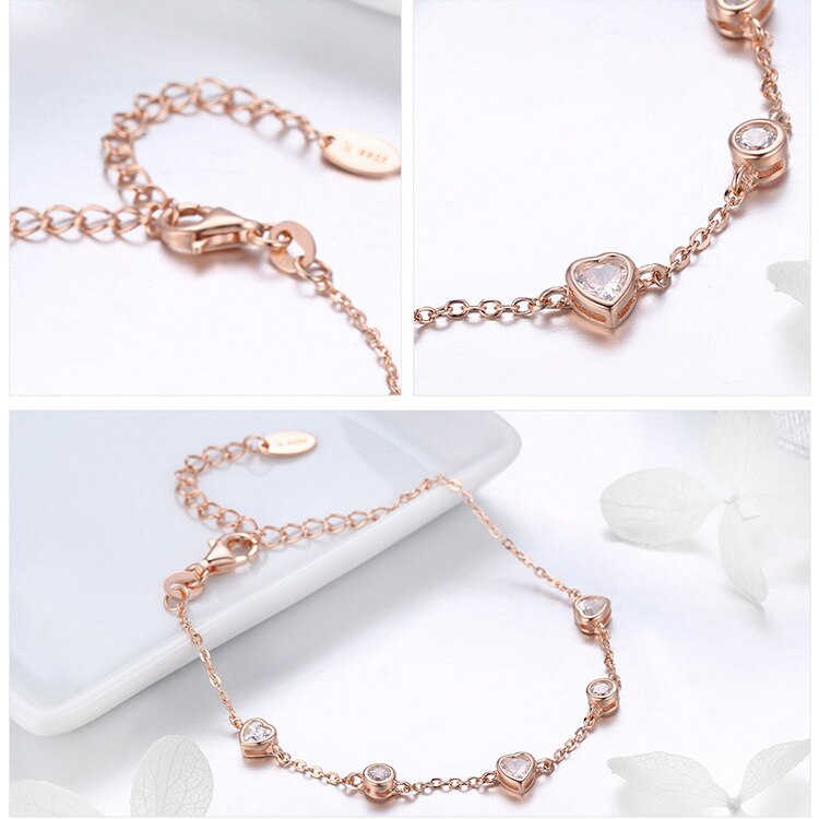 Three Golden Hearts Chain Lobster Clasp Bracelet in Rose Gold Color
