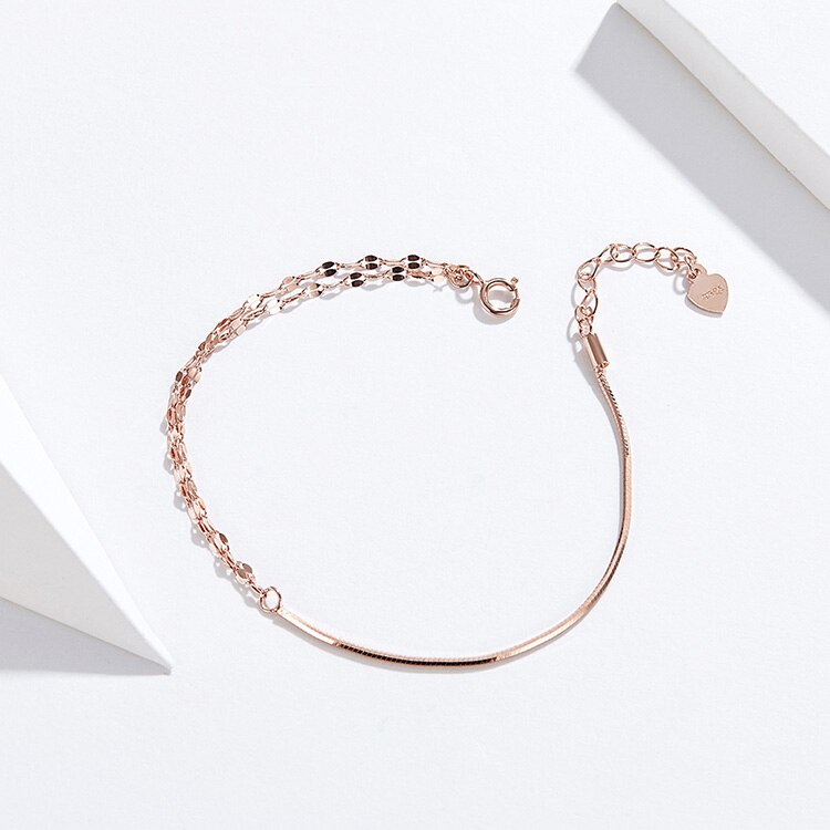 Cable Box Chain Lobster Lock Bracelets in Rose Gold Color
