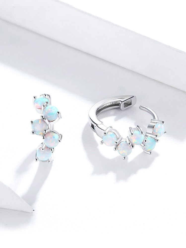 Elegant white opal earrings with diamonds, Dreamy Bubbles Plated Platinum Stud Earrings.