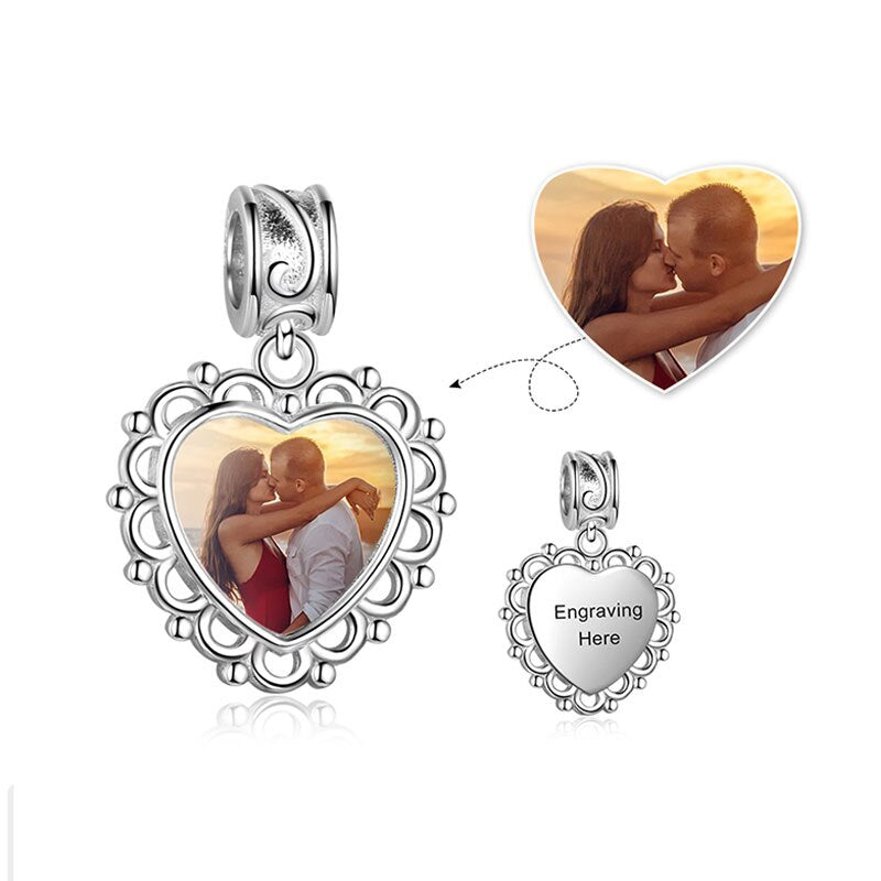 Forever Love Personalized Heart Shape Photo Dangle Charm