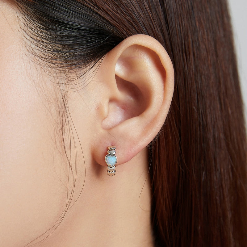 Heart Shape Opal Hoop Earrings