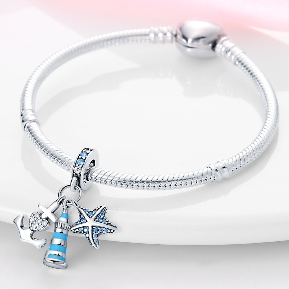Anchor, Starfish & Lighthouse Triple Dangle Charm for Women Bracelet