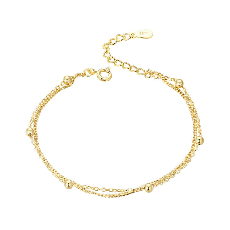 Gold Double Layer Round Beads Link Chain Bracelet