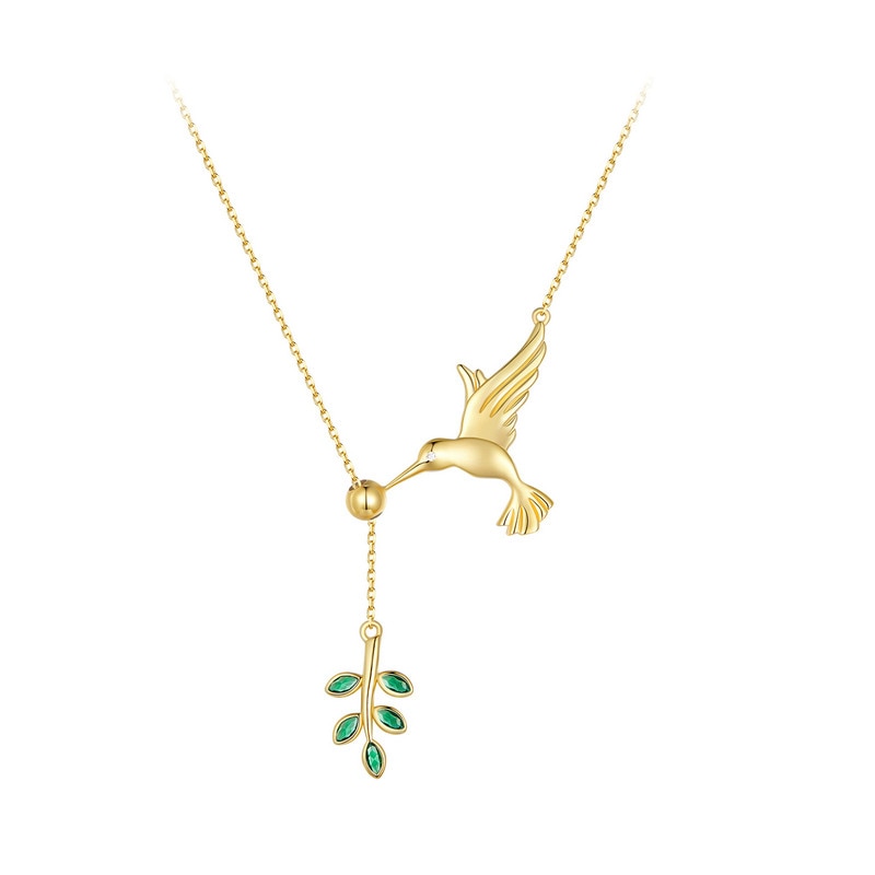 Spring Bird & Tree Leaf Pendant Necklace