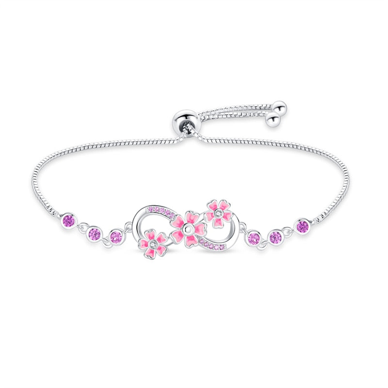 Pink Daisy Infinity Knot Slider Bracelet
