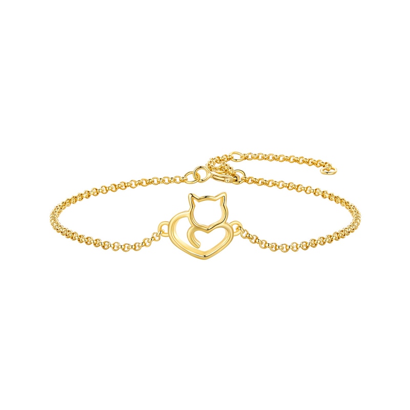Cat And Heart Link Chain Bracelet