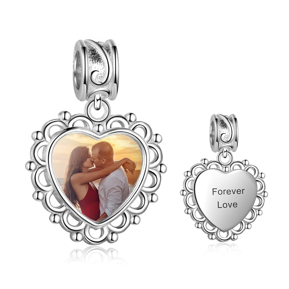 Forever Love Personalized Heart Shape Photo Dangle Charm