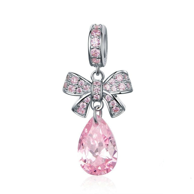 Pink Bowknot Droplet Crystal Dangle Charm
