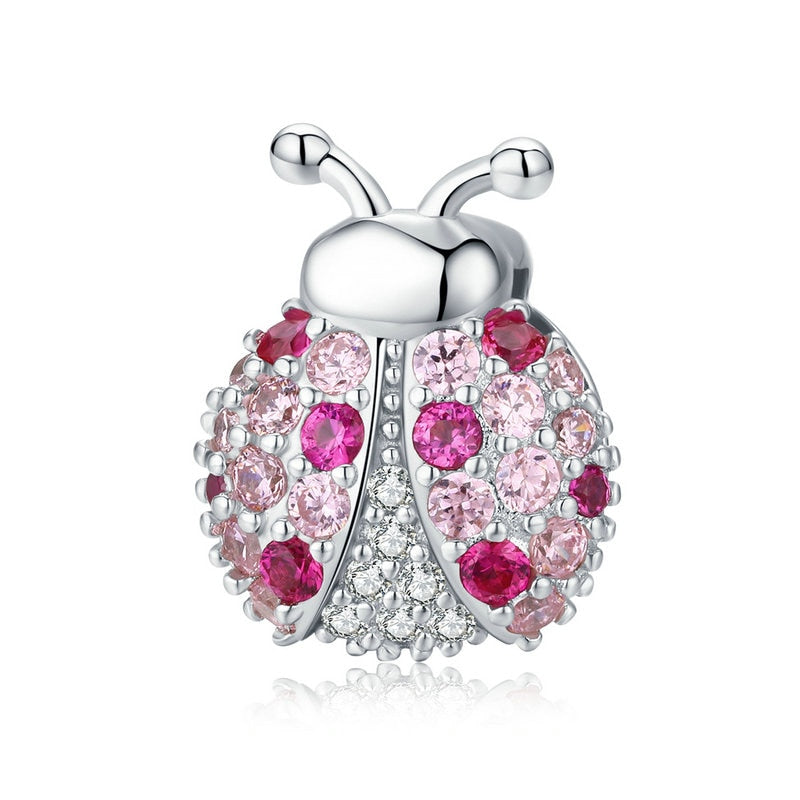 Pink Crystal Ladybug Charm for Mesh Bracelet