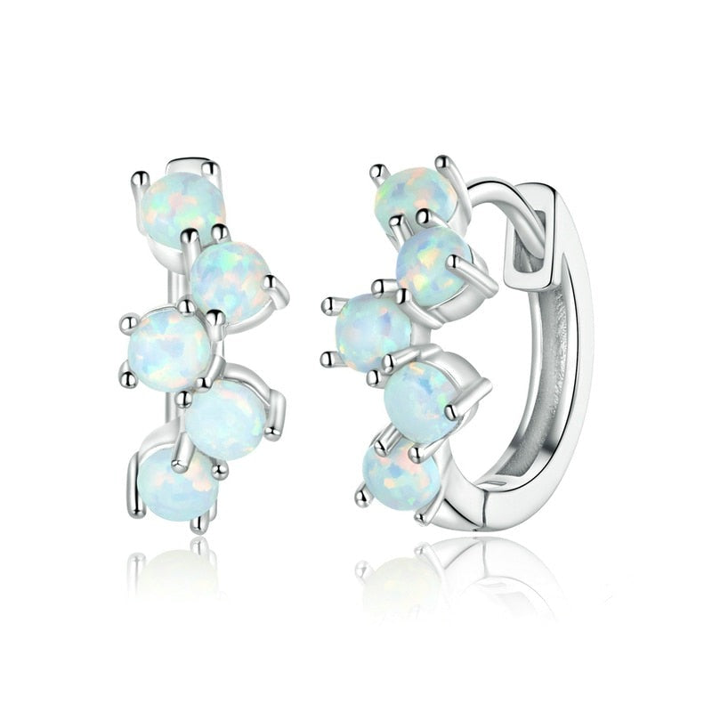 White opal earrings with diamonds, Dreamy Bubbles Plated Platinum Stud Earrings.
