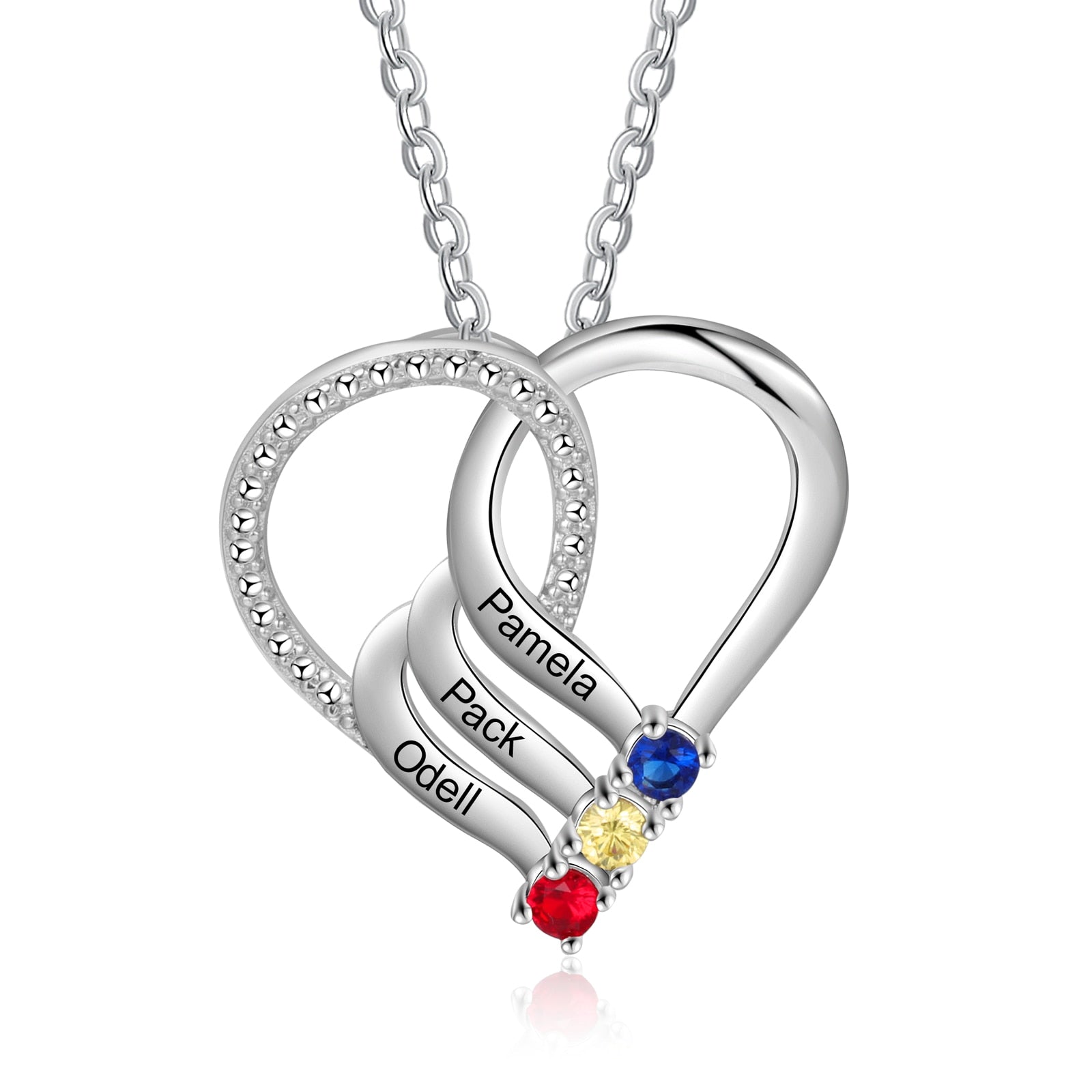 Personalized Family Heart Pendant Necklace with 2-6 Birthstones and Name Engraving