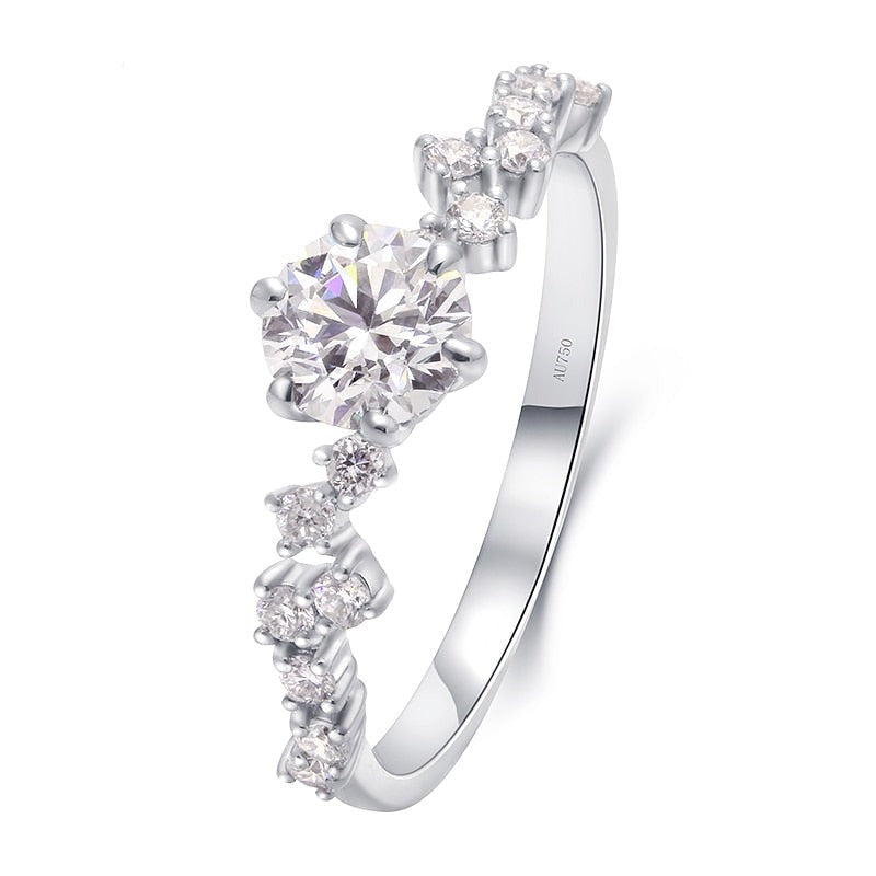 A stunning 1.0ct round cut lab diamond engagement ring on a white gold band.