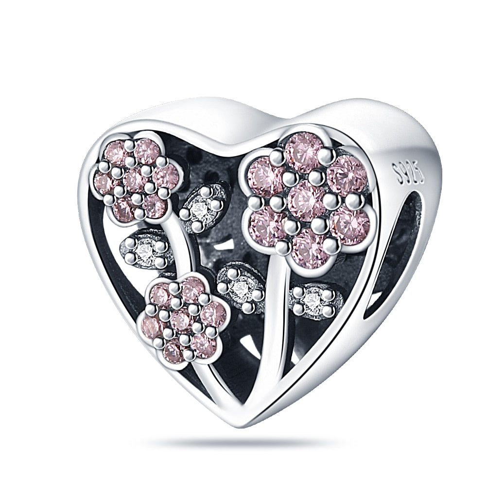 Love Heart & Pink Daisy Flower Stopper Charm