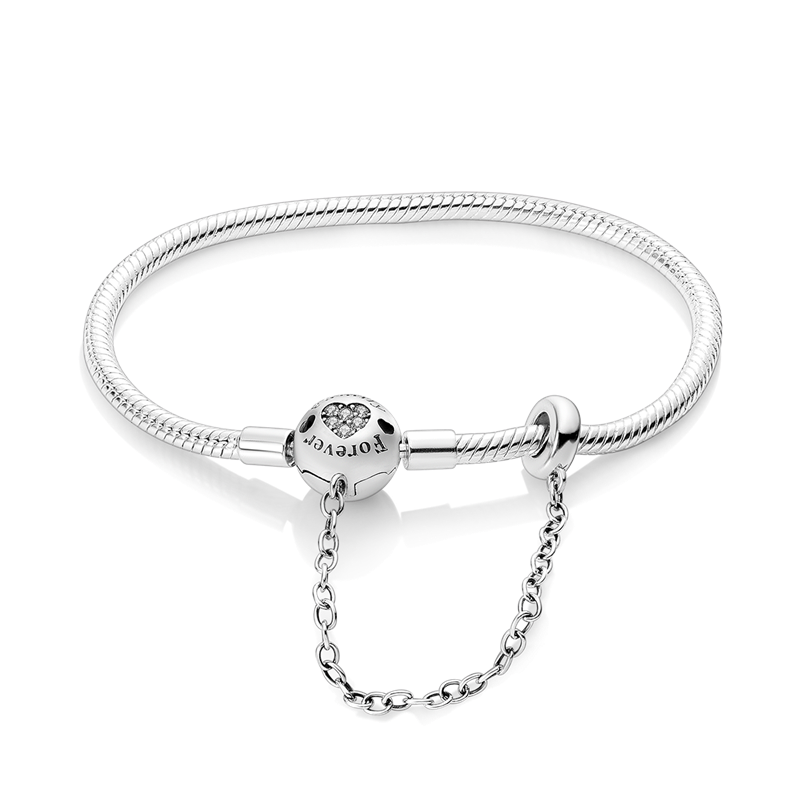 Forever Love Heart Clasp Snake Chain Bracelet with Safety Chain