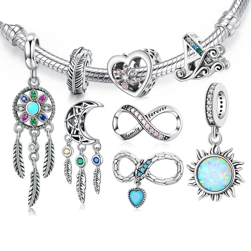 Collection of Dreamcatcher, Dragonfly, Opal Sun, Infinity Love Charms